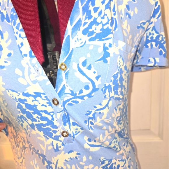 Lilly Pulitzer Sadie Polo Dress Blue Peri Turtley White Gold Buttons XS - Picture 3 of 10